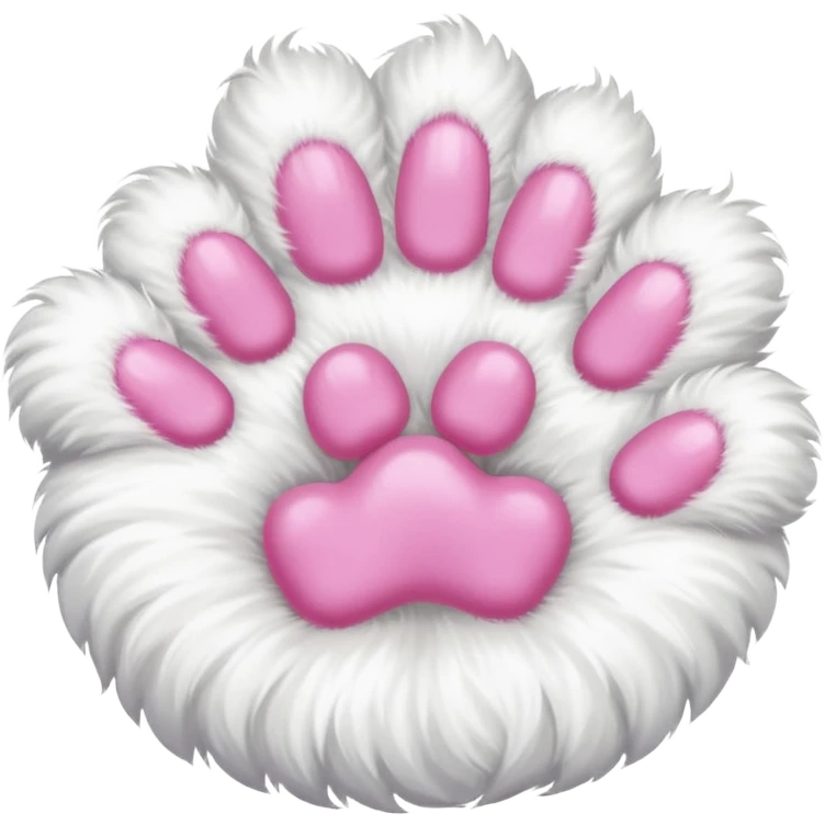 white cat fluffy paw, view from the top, pink nails, cute emoji