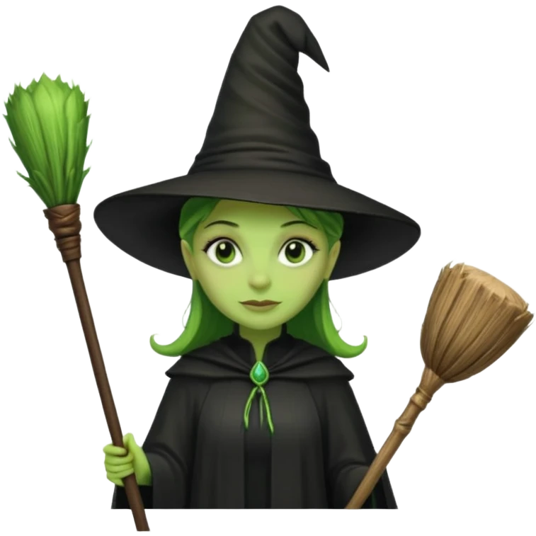 elphaba wicked witch with broom close up emoji