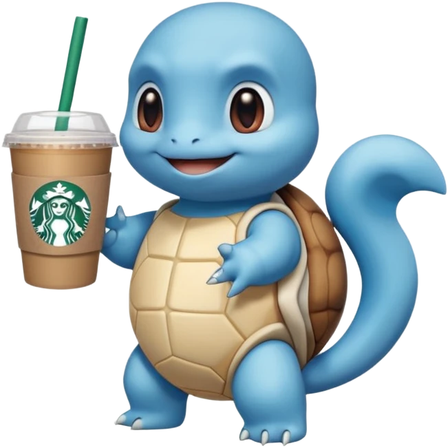 Squirtle with a Starbucks cup emoji