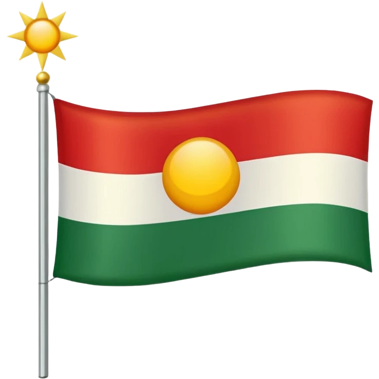A flag with red on the left side white in the middle with sun on top of the white and green on the right side emoji