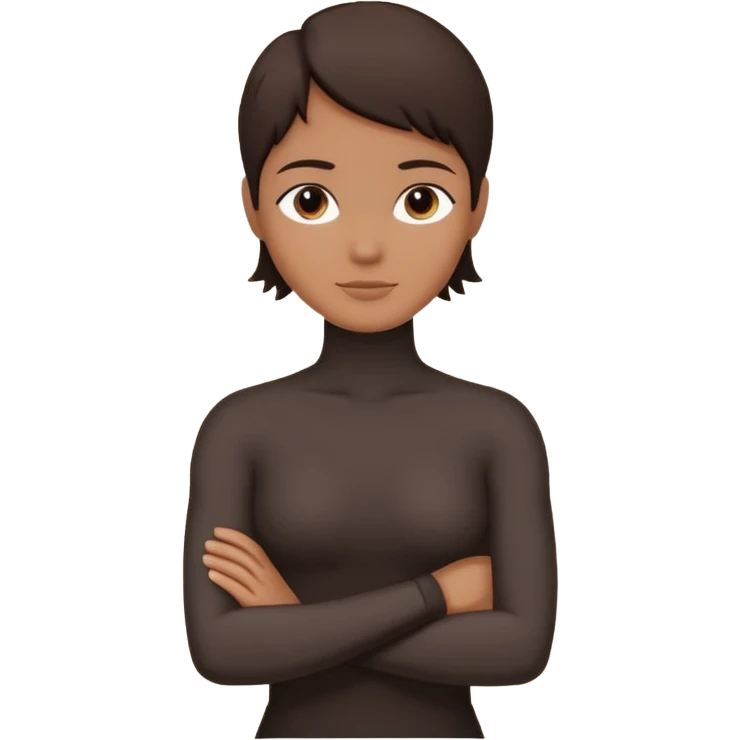 Minimalist human silhouette, upper body only, arms crossed, no facial features, solid dark shape, flat icon style, centered, transparent background emoji