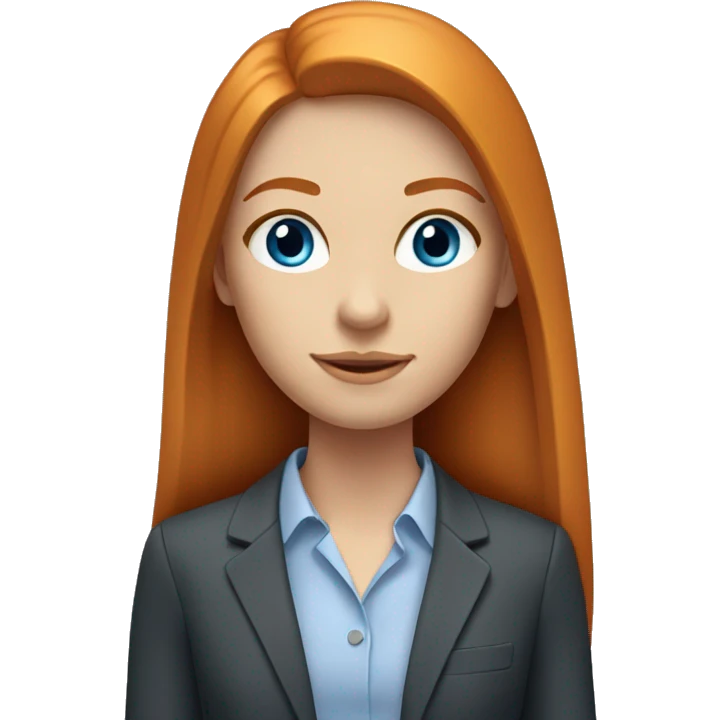 Portrait of a modern ginger girl with long straight hair, blue eyes in business clothes emoji