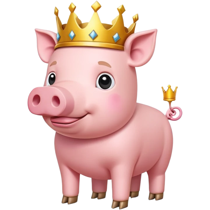 full body pink blocky pig with square head and square body wearing a crown emoji