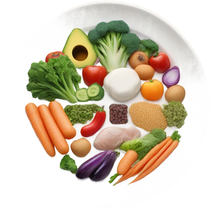 round white plate with healthy food emoji