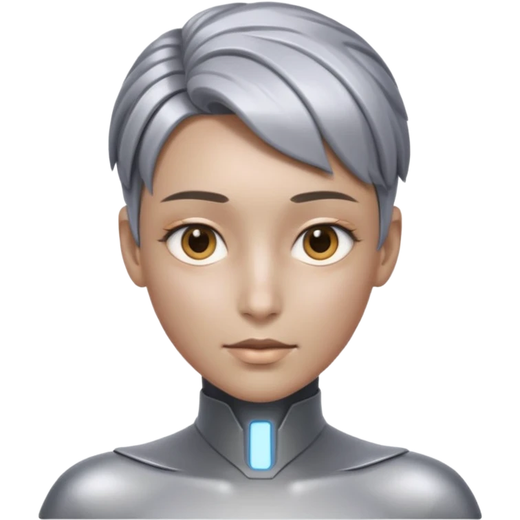 A futuristic bold head that is neither a woman or a male, rather a AI person with a neutral look. The skin is more like a robot, but still humanlike. emoji
