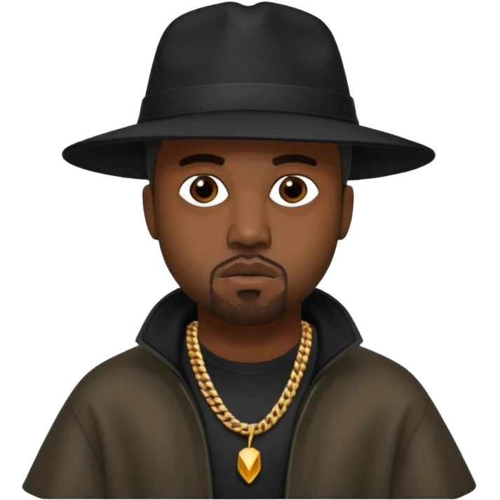 Kanye West wearing a pointy black hat emoji