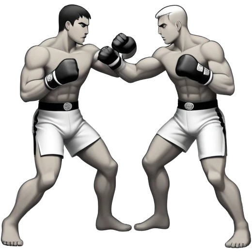 Round emblem symbolizing striking martial arts. The emblem features two fighters in dynamic stances, one delivering a powerful punch while the other defends with a block. In the center, a stylized fist and foot crossed to represent the essence of striking.  emoji