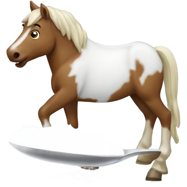 Horse eating snow off spoon emoji