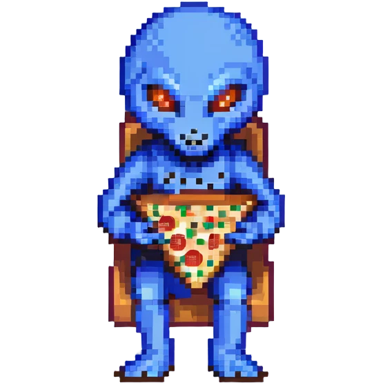 Blue alien eating pizza emoji