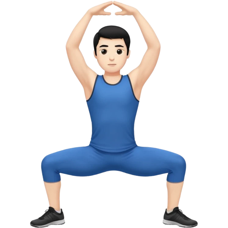 Hombre blanco pelinegro haciendo ejercicio de estiramiento, calentamiento emoji