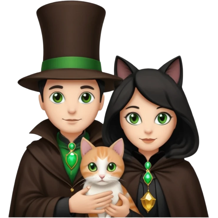 magician couple and their pet cat emoji