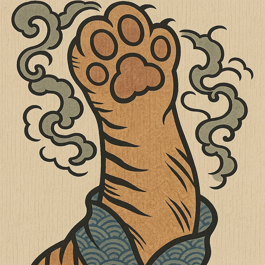 cat paw, ukiyo-e style, traditional Japanese print emoji