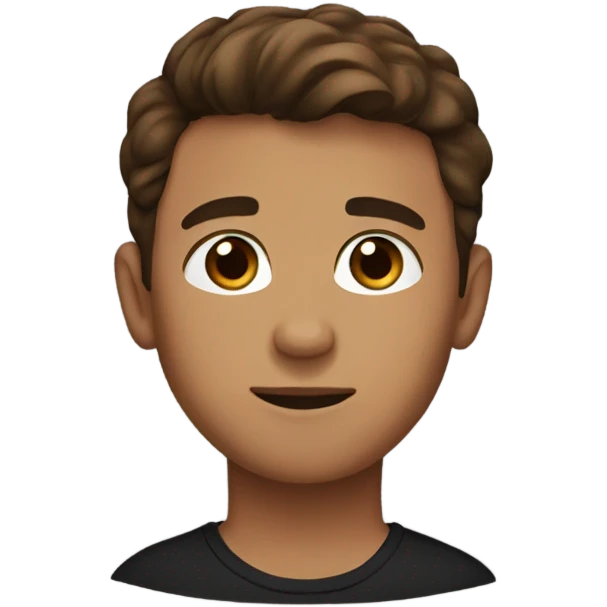 A boy in a black T-shirt, brown hair, and brown eyes emoji