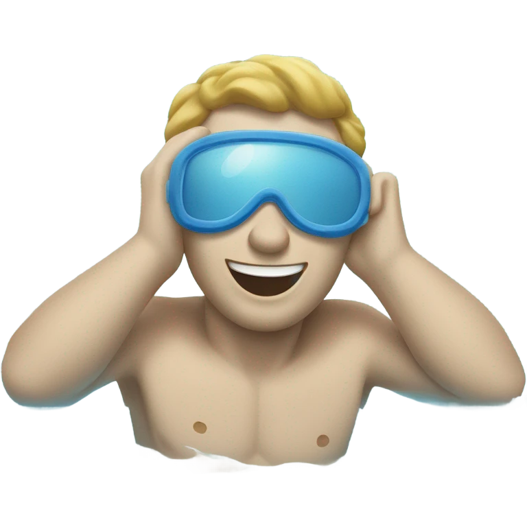An emoji of a fair-skinned man happily diving headfirst into a pool. emoji