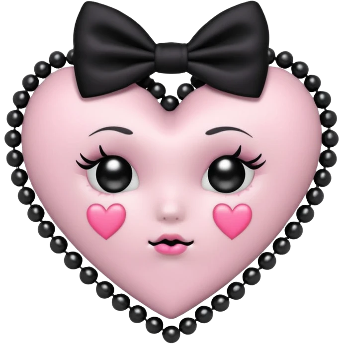 pastel goth heart with black bows and pearls, soft pink and black, cute gothic style, remove background emoji
