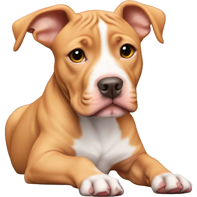 Peach-colored pit bull puppy 4 months old with tudded ears emoji