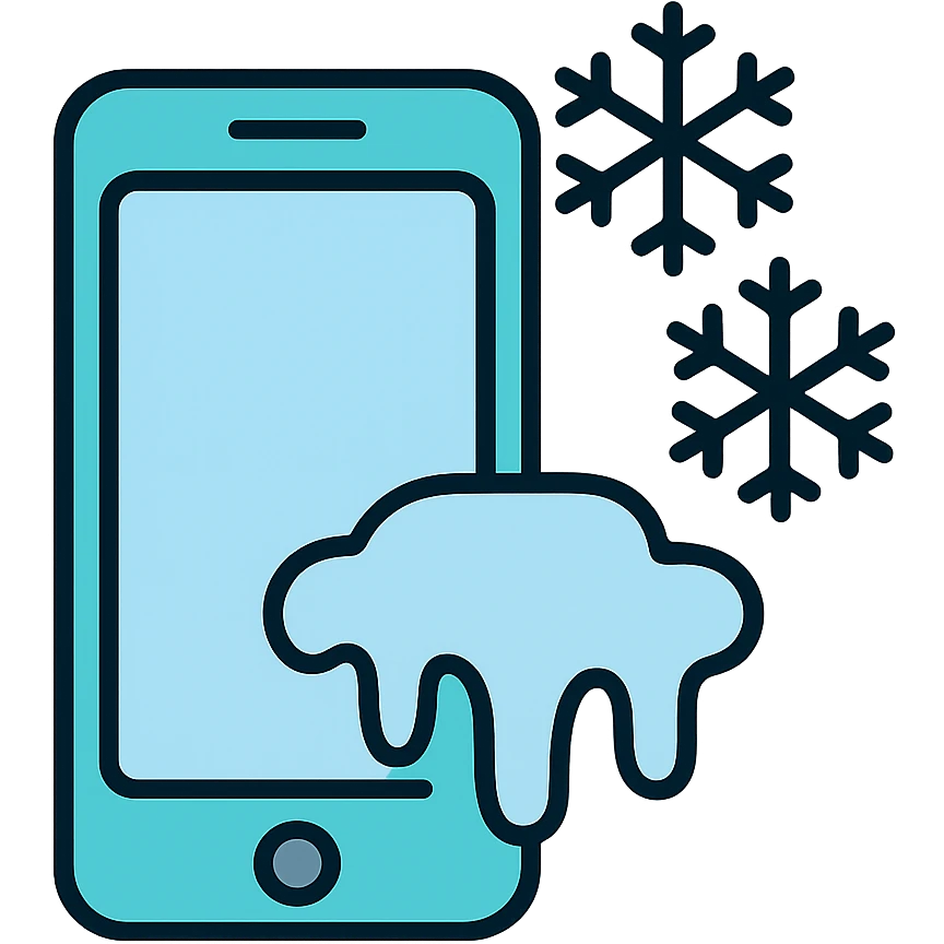 Phone with frost and snowflakes, representing a cold sales call emoji