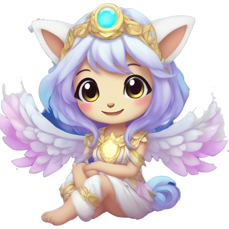 Cute Kawaii Chibi Anthro Sona Colorful Ethereal Pretty see Godly Celestial Shiny Fakemon Full Body emoji