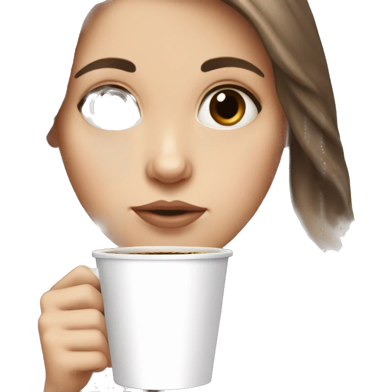White girl with brown long hair big eyes and coffee   emoji