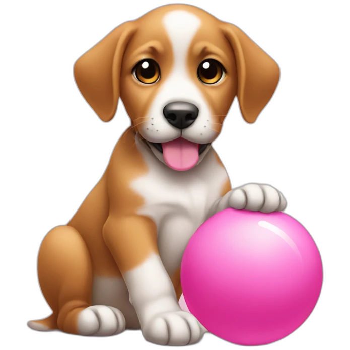puppy with pink toy ball sit emoji