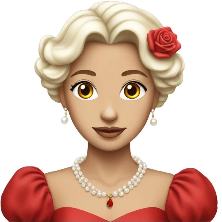 Princess of red roses and white pearls wearing a red dress emoji