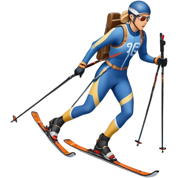 An icon featuring a biathlete gliding on skis through a snowy trail, carrying a rifle on their back. In the background, a target range and snow-covered trees set the scene. Transparent background highlights the unique mix of endurance, precision, and winter sport challenge. emoji