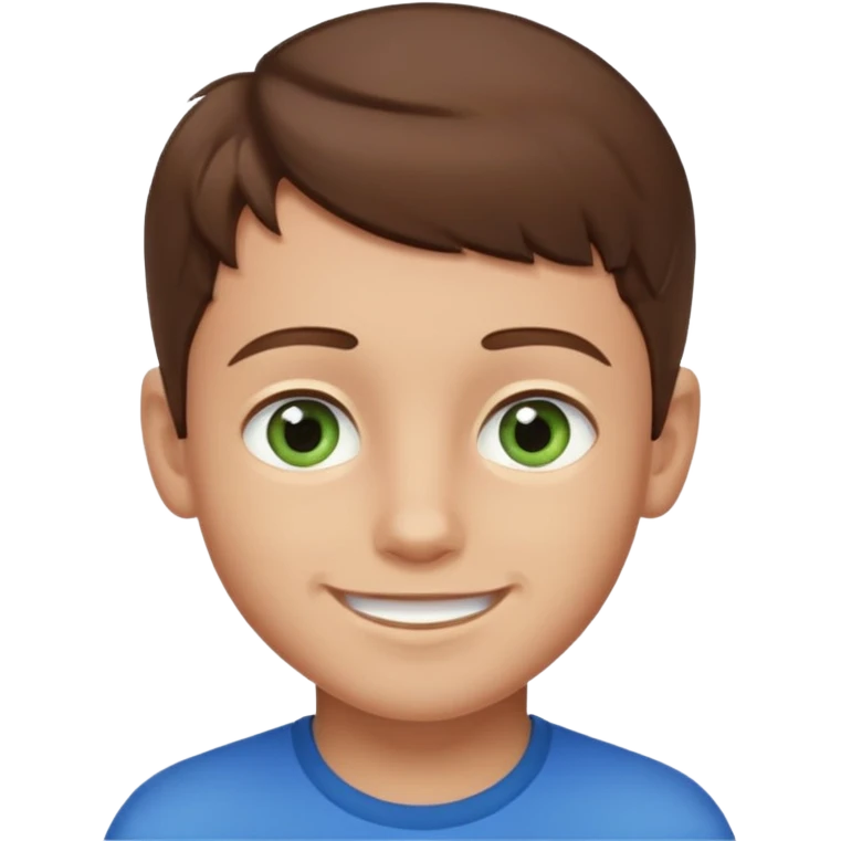 a young boy with brown hair, with a mix of blue and green eyes, a little bit of beard. smiling and light skin colour emoji