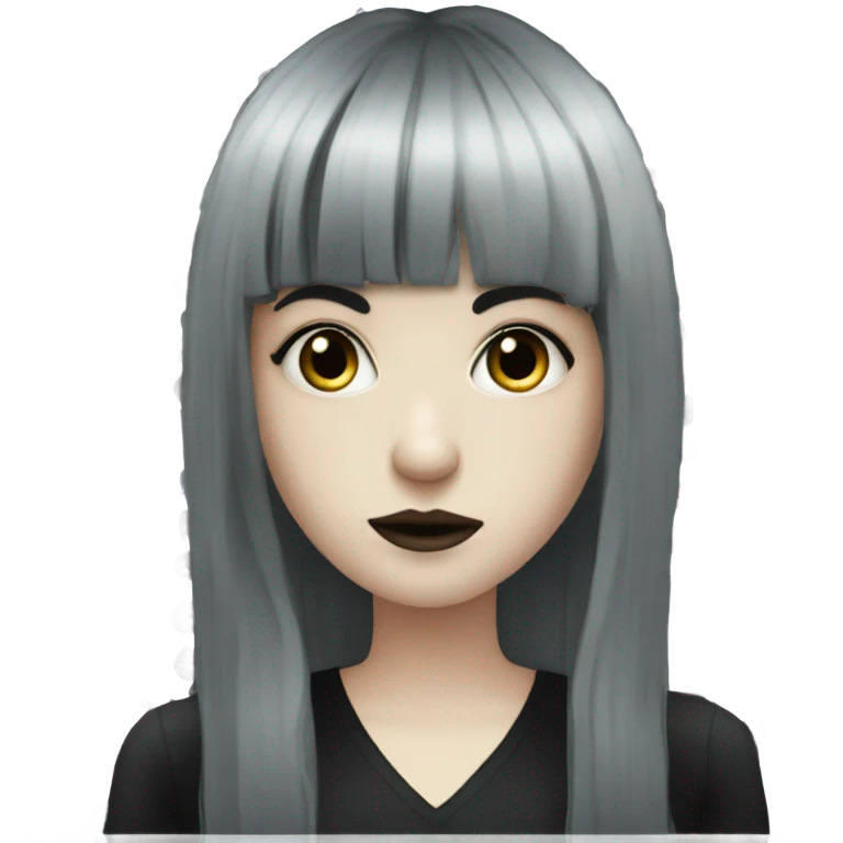 Pale Goth girl with long black hair and bangs emoji