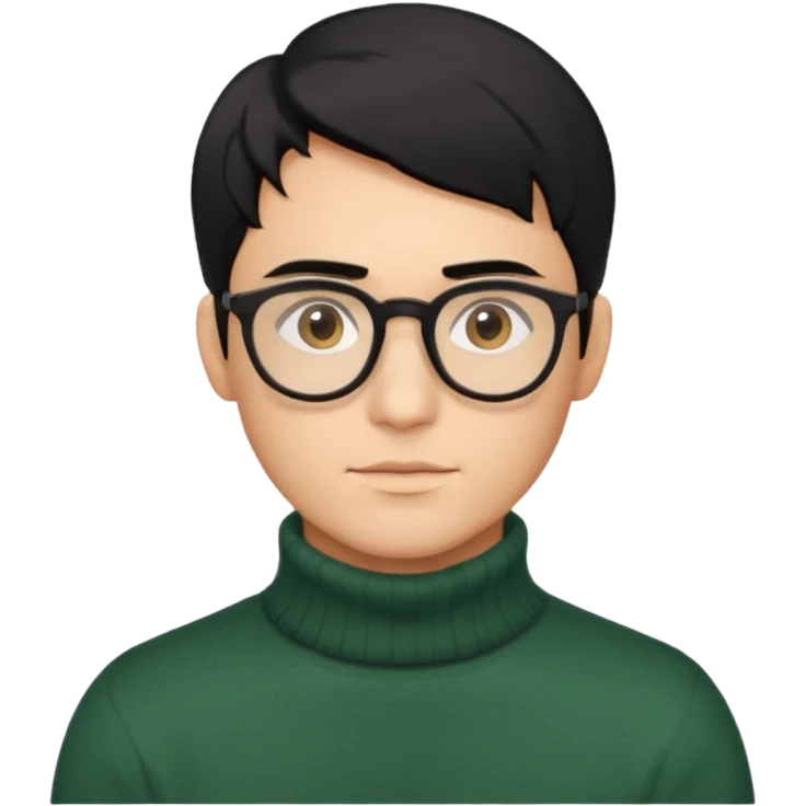 Создай эмодзи, мужчина, 26 лет, стрижка side-part, чёрные волосы, карие глаза, свитер-гольф, смуглый цвет кожи, очки emoji