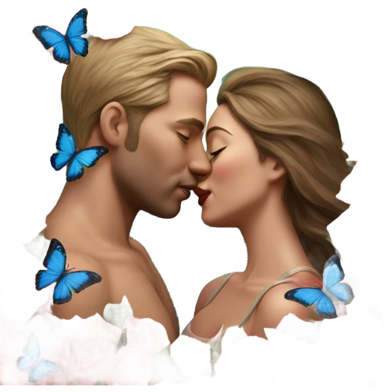 Hyper Realistic Couple kissing surrounded by roses and butterflies  emoji