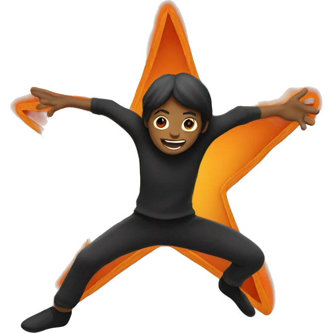 jumping star half black, half orange burnt emoji