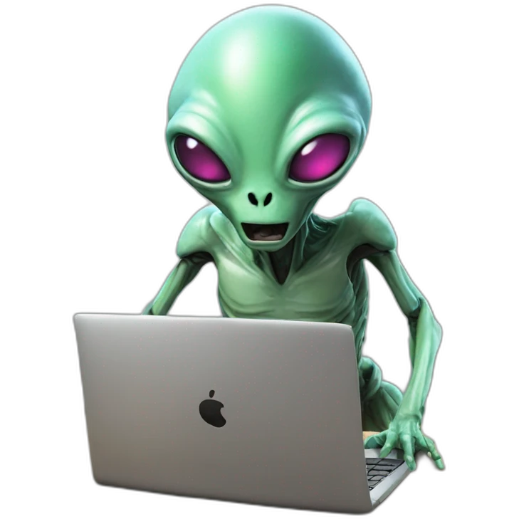 An alien tech using a laptop emoji