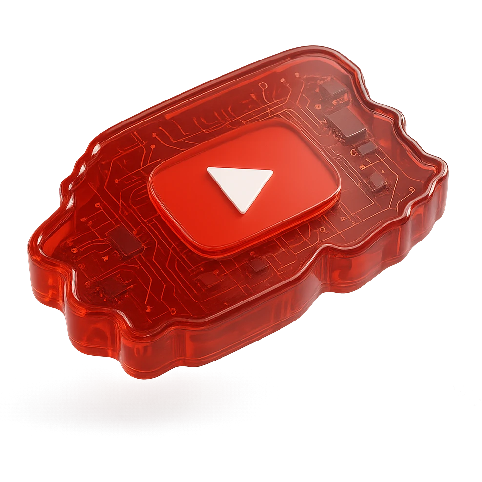 island YouTube play button, glossy circuit style emoji