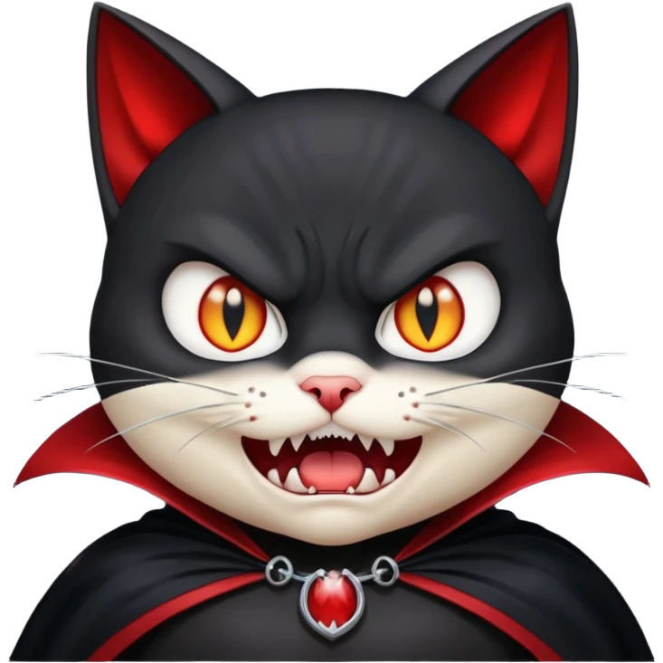 Vampire  cartoon cat with an angry expression emoji