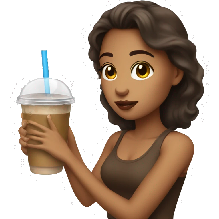 Brunette girl with iced coffee emoji
