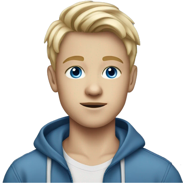 A white blonde 15 year old boy with blue eyes dressed in a jeans shirt and blue joggers emoji