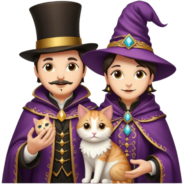magician couple and their pet cat emoji