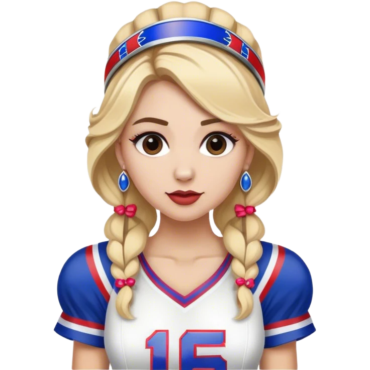 Blonde bride with buffalo bills jersey and head pieces  emoji