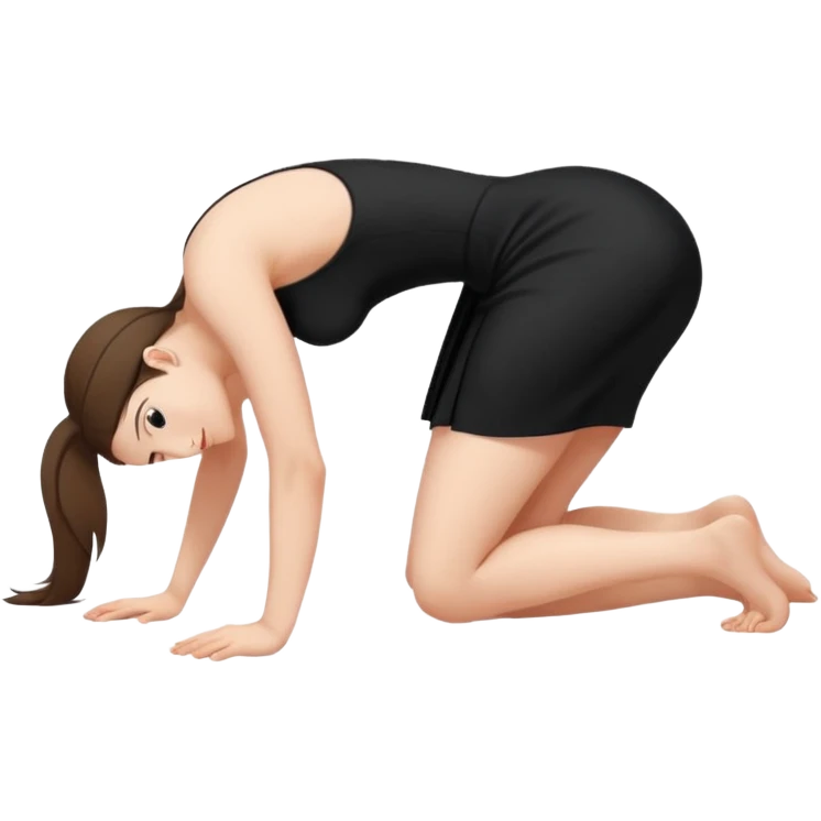a young woman on all fours, head on the floor, arched back and ass up. emoji