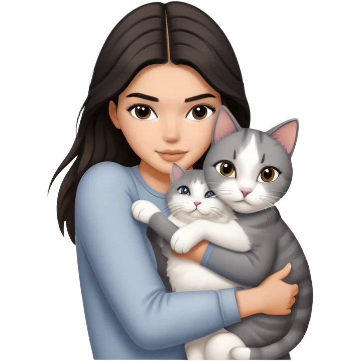 Kendall Jenner hug grey white cat emoji
