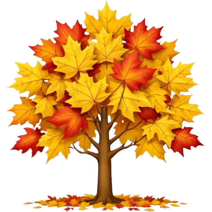 Generate a high-quality image of a yellow maple tree with autumn foliage, full canopy of leaves, realistic color and shading, smooth gradient colors, no facial features, no brand markings, simple white background, high-resolution. emoji