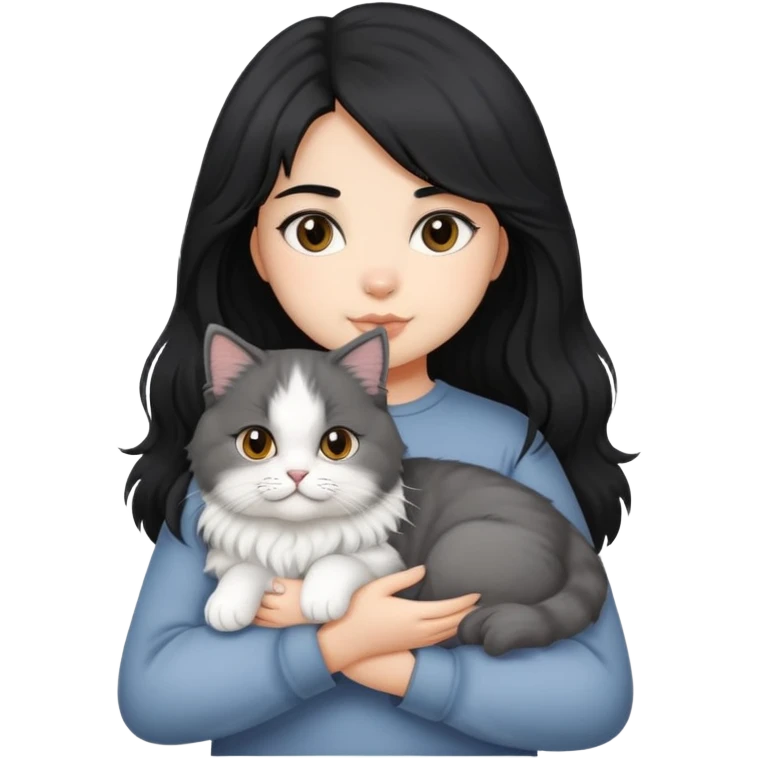 black hair girl with British Longhair cat emoji
