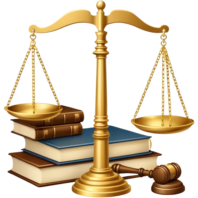 An icon featuring scales of justice, a gavel, and a legal book, symbolizing the study of law. The design includes courthouse pillars in the background, representing authority and legal systems. Transparent background highlights the principles of justice, order, and legal education. emoji