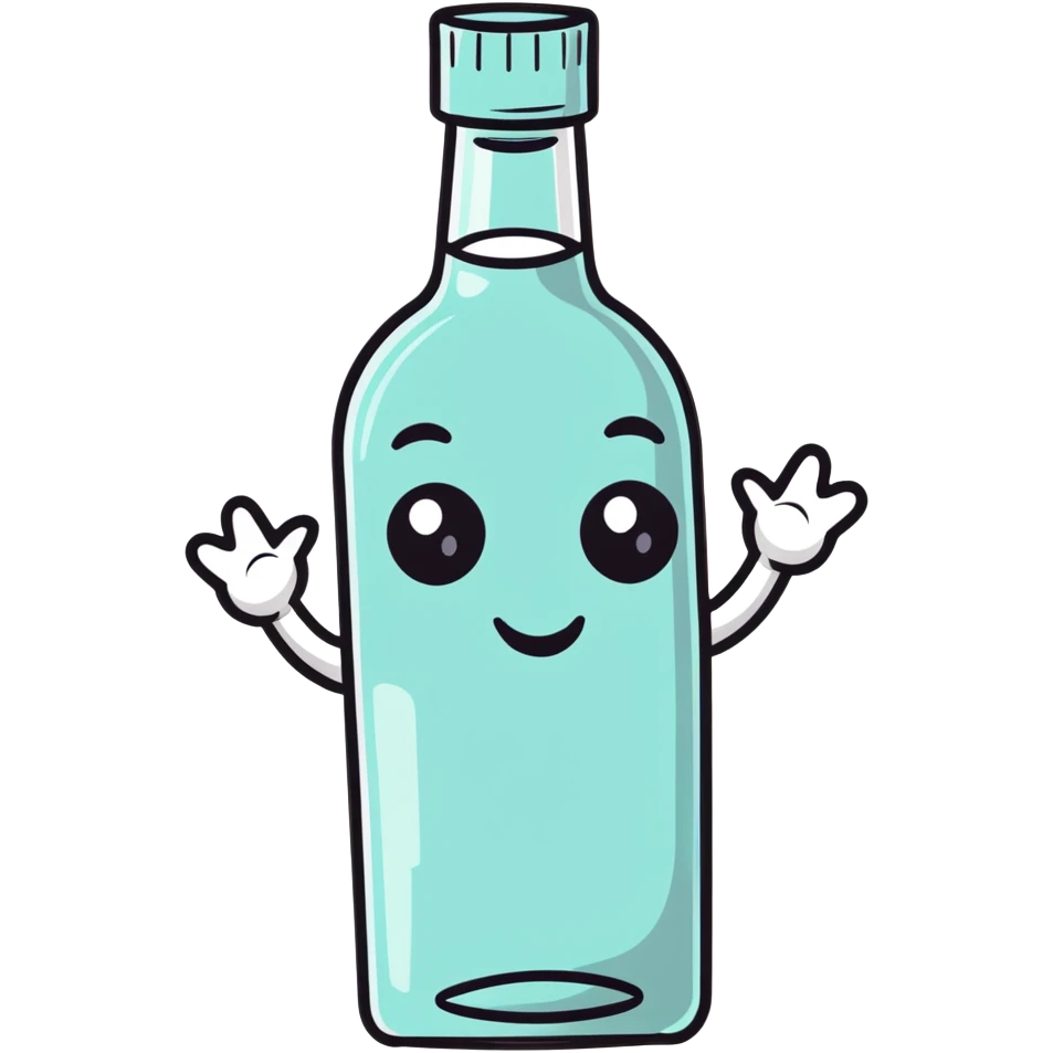cartoon vodka bottle character with eyes, smile, arms and legs emoji
