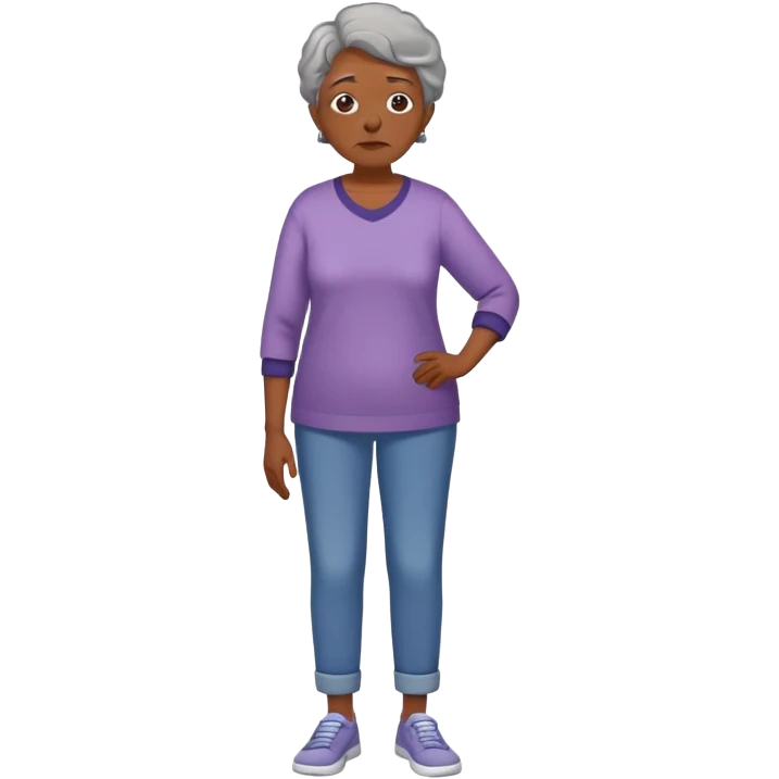 Full body of an older Black woman with Alzheimer's disease, mother of a teenager, slightly confused but gentle expression, casual clothing emoji