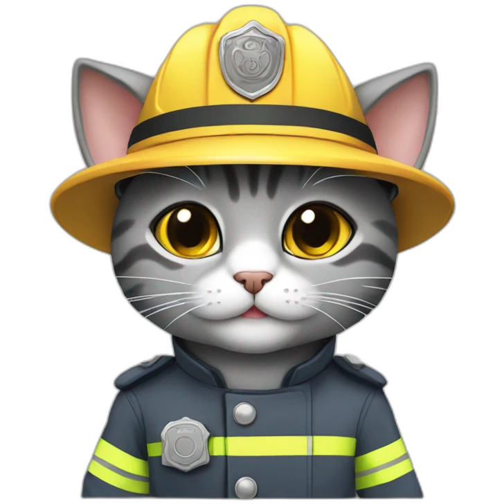 cute grey cat in a fireman uniform emoji