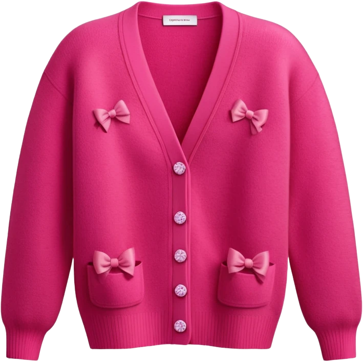 red cashmere cardigan with 8 tiny pink bows all over front and sleeves, realistic 3d isolated, soft texture emoji