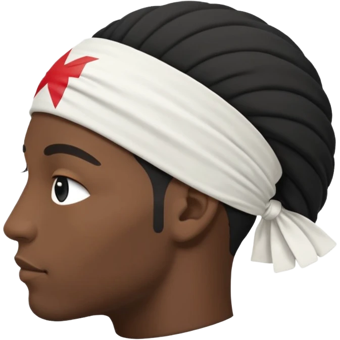 Emoji of a black Moor’s head in profile, facing left, with a white headband above the eyes. Flat, clean, minimal, no background. Inspired by the Corsican flag.  emoji