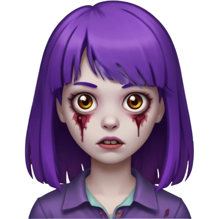 criei um zombe feminino com o cabelo com franja, o cabelo a metade roxa e o resto castanho  emoji