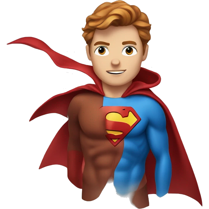 Flying superman with redish brownish hair, blue eyes emoji